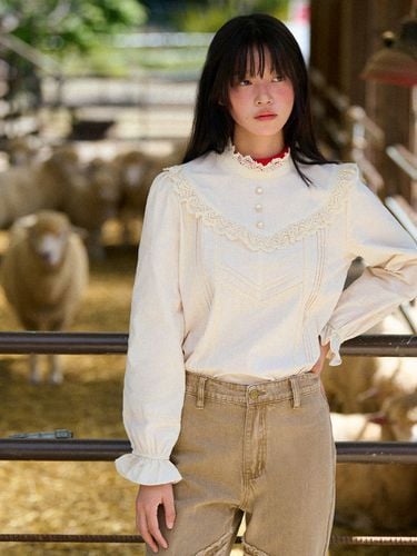 High-Neck Lace-Frill Blouse - Beige - VITALSIGN - Modalova