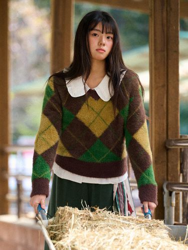 Mohair Argyle Knit Pullover - VITALSIGN - Modalova