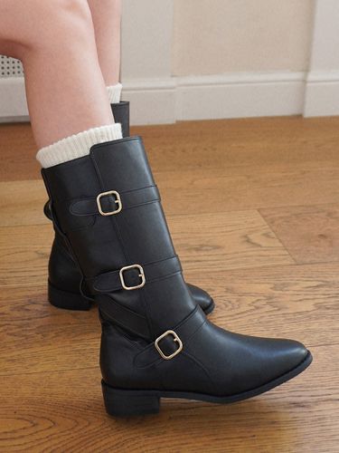 Basic Three Buckle Middle Boots - halte allez - Modalova