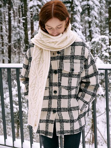 Boucle Check Shirt Coat_White Check - Lamerei - Modalova