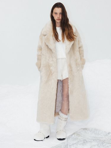 Hidden Buckle Long Eco-Fur Jacket - THETIS - Modalova