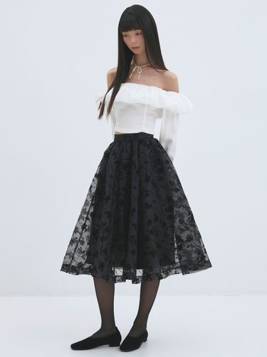 Organza Flocking Shirring Skirt - THETIS - Modalova