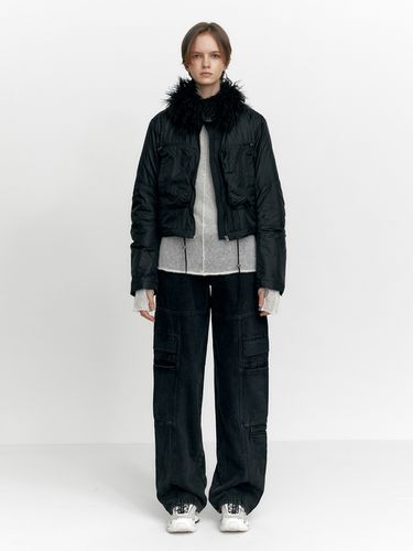 Fur Collar Pocket Bomber Jacket - STUDIO TABLE - Modalova