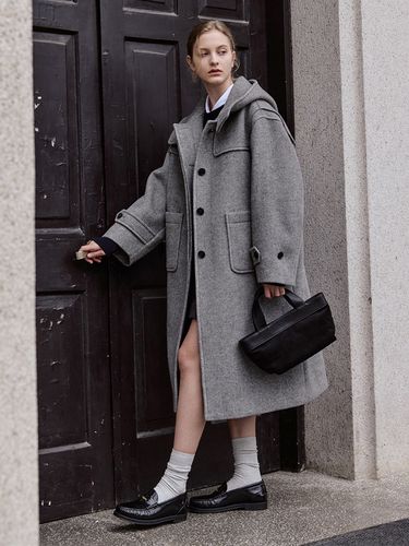 School-look Hooded Coat, Melange Grey - NILBY P - Modalova