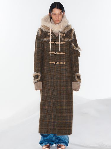 Flannel Faux Fur Trim Coat, Brown - OPEN YY - Modalova