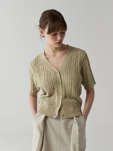 Cable Half Cardigan - Olive Green - ODER - Modalova