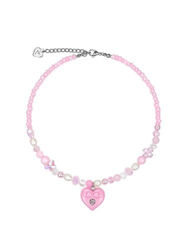 Ribbon Heart Mix Beads Necklace - VVV - Modalova