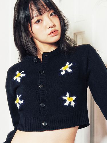 Cropped Flower Cardigan - Black - MISTERCHILD - Modalova