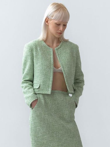 Tweed Non-Collar Open Jacket_Green - MAGJAY - Modalova