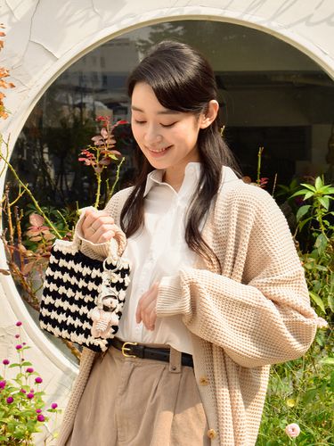 Houndstooth Check Velvet Tote Bag - MystiKotita - Modalova