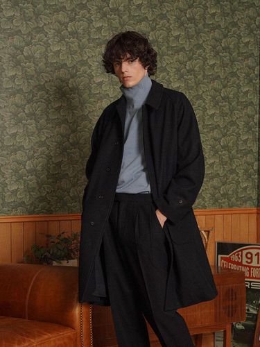 Wool Raglan Balmacaan Coat - Navy - Bellief - Modalova