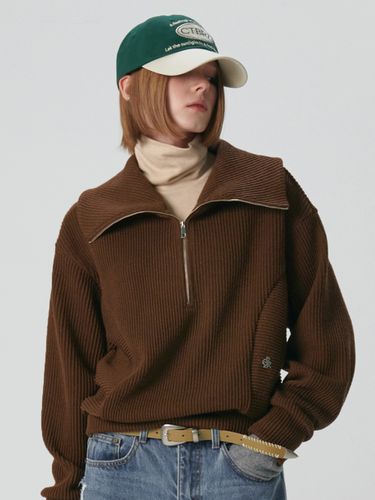 Ribbed Half Zip-up Sweatshirt_Brown - CITYBREEZE - Modalova