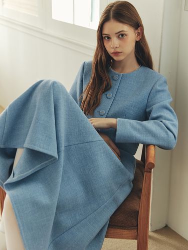 Solid Tweed Jacket + Skirt_Blue - ZEROSTREET - Modalova