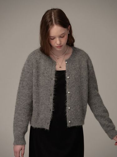 Alpaca Pearl Button Cardigan - Grey - BEMUSE MANSION - Modalova