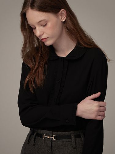 Crape Frill Detail Blouse - Black - BEMUSE MANSION - Modalova