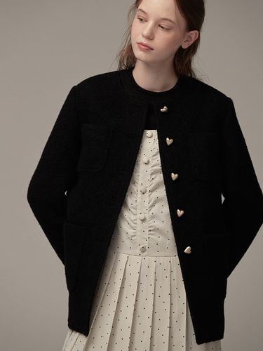 Heart Button Half Coat - Black - BEMUSE MANSION - Modalova