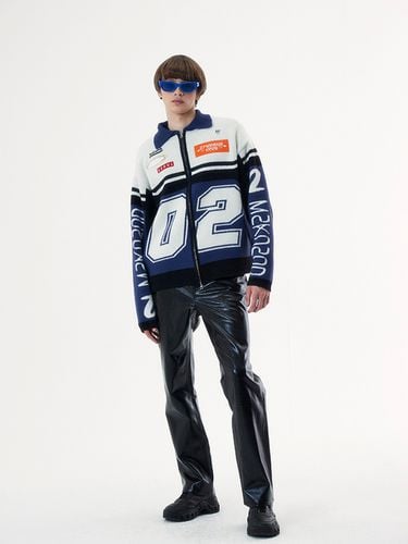 Racer Zip Up Knit Cardigan - Navy - MSKN2ND - Modalova