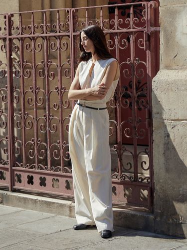 Lea Wide Leg Pants with Leather Belt - GOUTE - Modalova