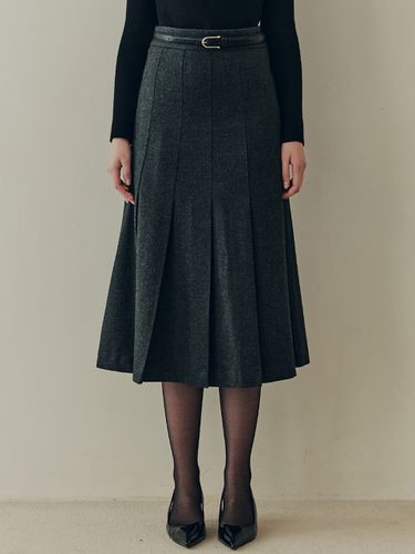 Long Pleated Belt Skirt_Gray - ZEROSTREET - Modalova