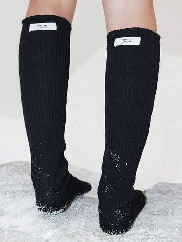 Cotton Ribbed Knee Socks_Black - THETIS - Modalova