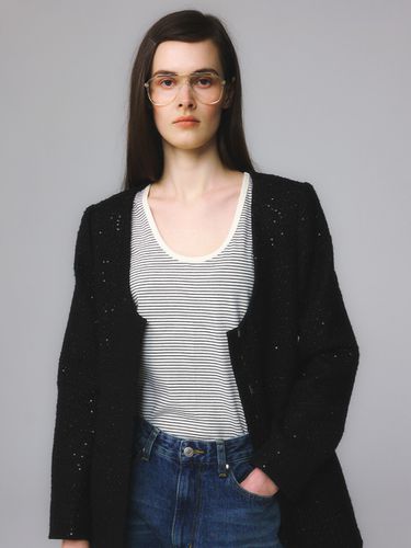 Sequin Tweed U Neck Jacket_Black - MOONSUN - Modalova