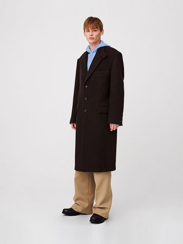 Two-Way Collar Button Long Coat_Brown Twill - MOONSUN - Modalova