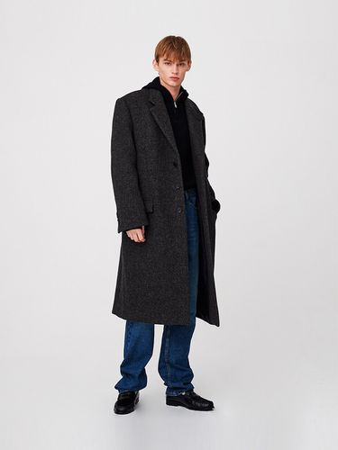 Two-Way Collar Button Long Coat_Asphalt Tweed - MOONSUN - Modalova