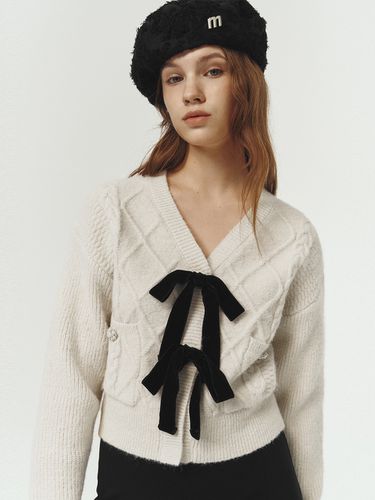 Wool Blend Velvet Ribbon Cardigan - marieclaire - Modalova