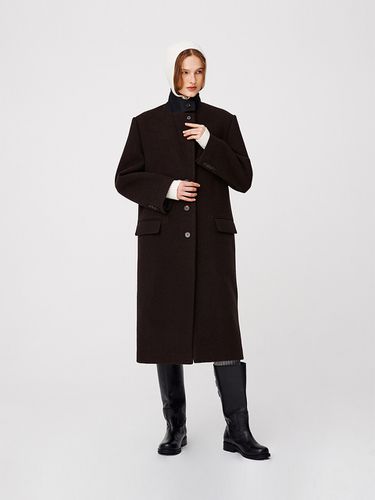 Two-Way Collar Button Long Coat_Brown Twill - MOONSUN - Modalova