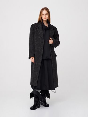 Two-Way Collar Button Long Coat_Asphalt Tweed - MOONSUN - Modalova