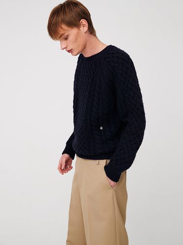 Fine Wool Cable Sweater_Navy - MOONSUN - Modalova