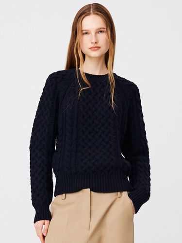 Fine Wool Cable Sweater_Navy - MOONSUN - Modalova