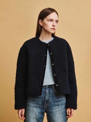 Faux Fur Half Jacket_Navy - AVA MOLLI - Modalova