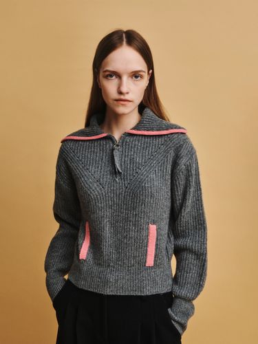 Two-tone Trimming Pullover_Gray Pink - AVA MOLLI - Modalova