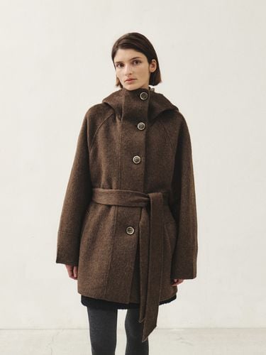 RTF Cashmere Silk Hooded Half Coat_Brown - MOHAN - Modalova