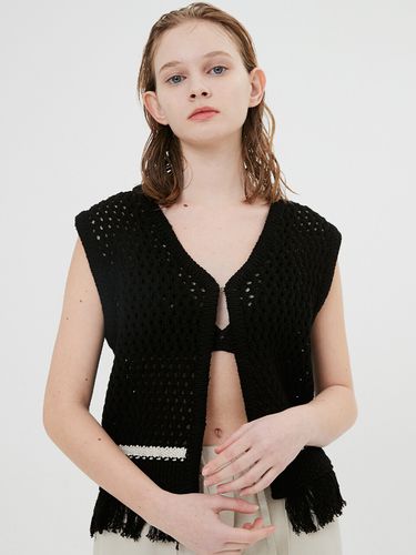 Honeycomb Fringed Vest _ Black - MOONSUN - Modalova