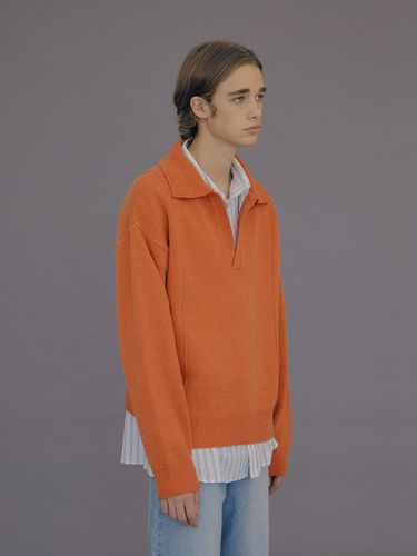 Pin Tuck Collar Knit - Deep Orange - MOONSUN - Modalova