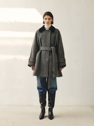 Rtw Alpaca Herringbone Half Coat_Charcoal - MOHAN - Modalova