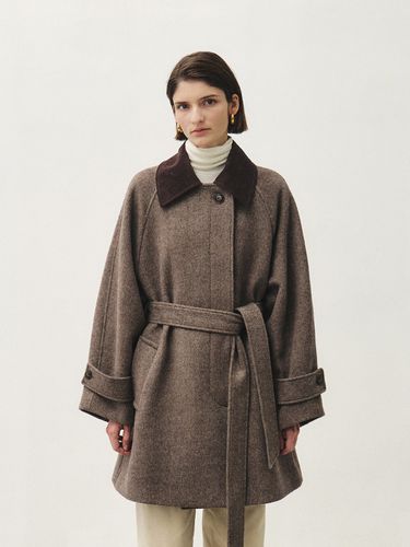 Rtw Cashmere Herringbone Half Coat_Brown - MOHAN - Modalova