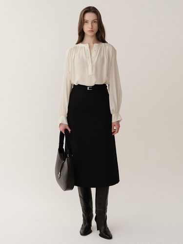 Twill A-line Belt Skirt - Black - KINDERSALMON - Modalova