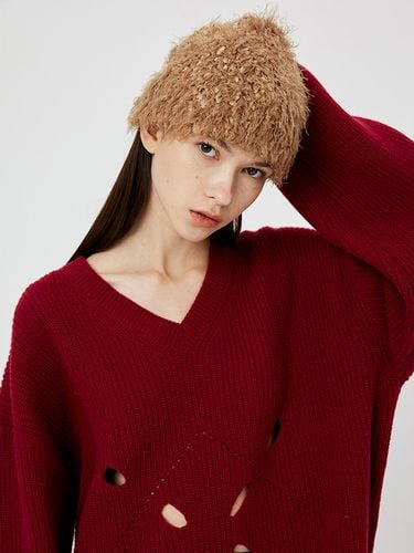 Two Tone Hairy Knit Beanie / Camel - MOONSUN - Modalova