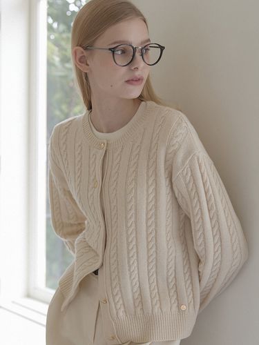 Wool Cable Pattern Cardigan - NONLOCAL - Modalova