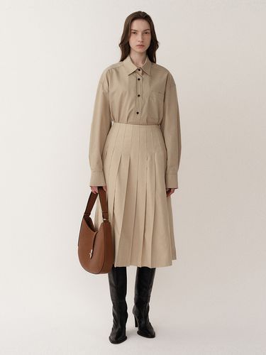 Pleated A-line Skirt - Sand Beige - KINDERSALMON - Modalova