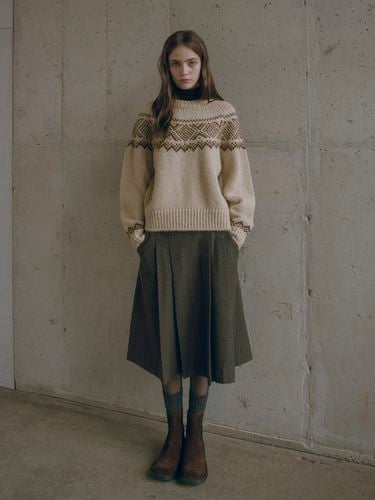 Wool Check Pleated Skirt - Brown - Siyazu - Modalova