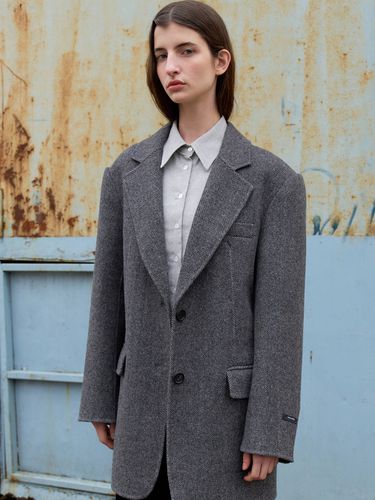 Handmade Boyfriend Herringbone Wool Half Jacket - ouie - Modalova