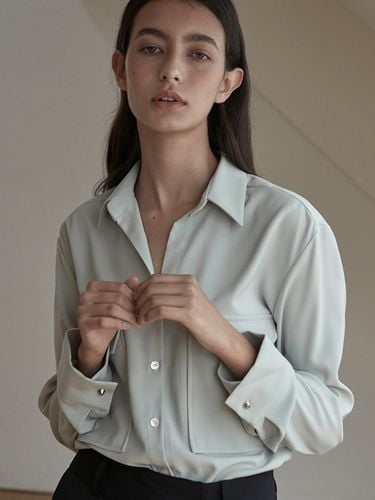 Silky Pocket Blouse - Gray - ouie - Modalova