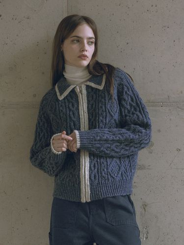 Wool Neff Cable Knit Cardigan - Siyazu - Modalova