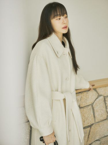 Wool Blend Boucle Long Coat - Siyazu - Modalova