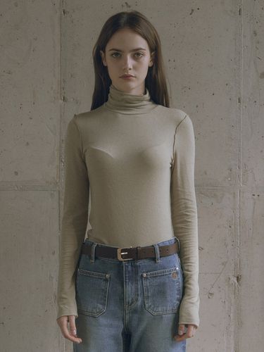 Wool Tencel Layered Turtle Neck Top - Siyazu - Modalova