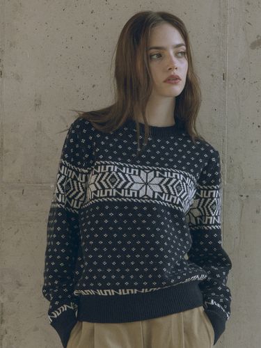 Merino Wool Retro Jacquard Knit - Siyazu - Modalova